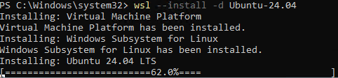 Screenshot of installing the WSL and Ubuntu 24.04 binaries.