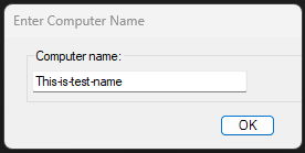 Screen snip of a Powershell-generated Windows forms dialog to collect Computer name information.