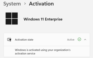 Screen snip of a successful Windows 11 Enterprise KMS Activation